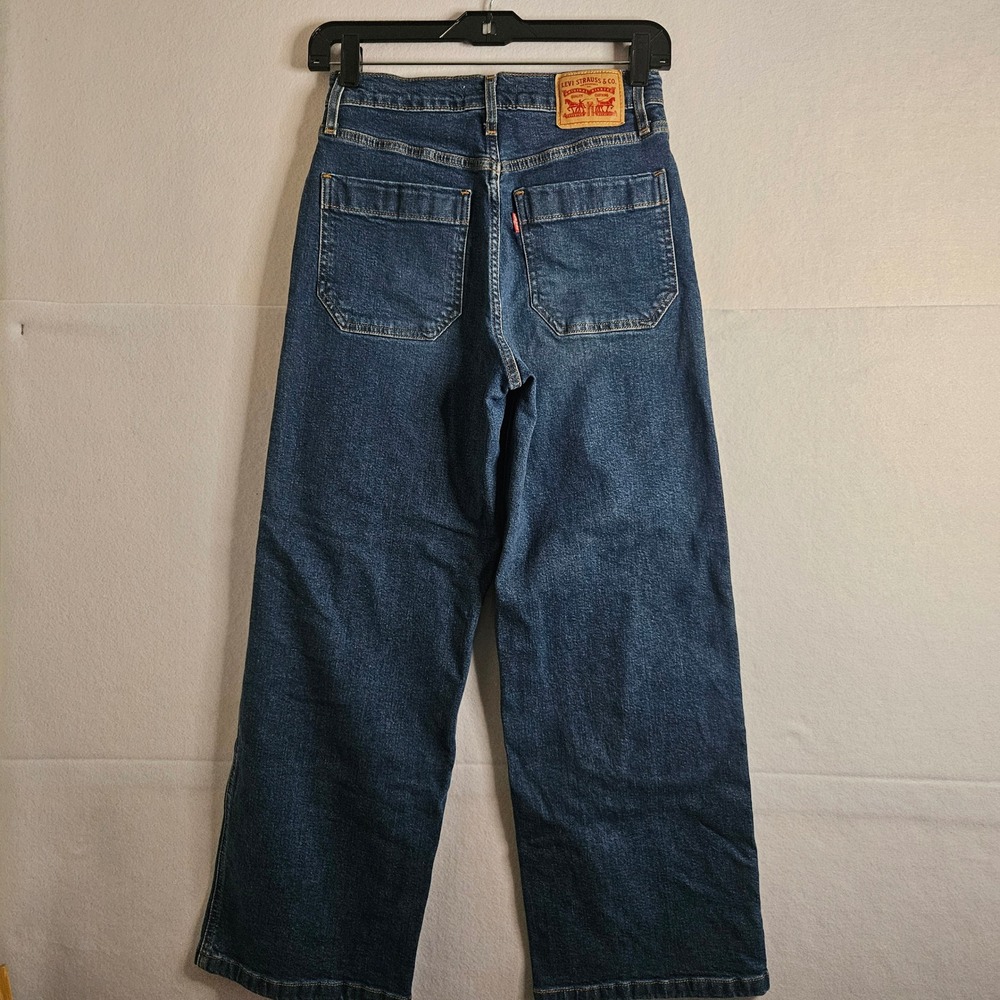 Levis Womens Mile High Cropped‎ Wide Leg Jeans Medium Wash Button Fly 25 W25 L27 - Picture 5 of 12